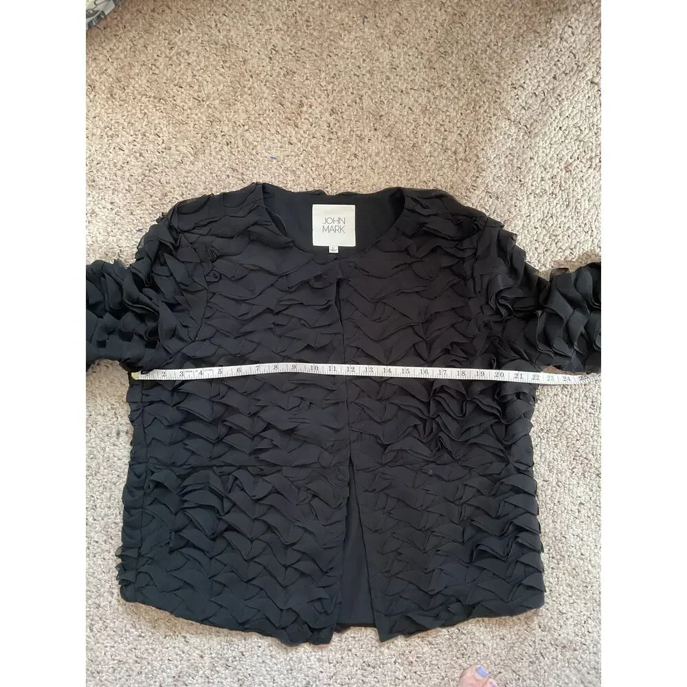 John Mark Black Ruffle Tiered Topper Jacket Hook & Eye Closure - Women's Size L